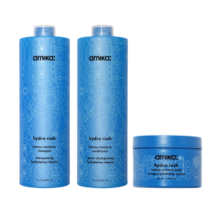 super-sized hydration set hydro rush intense moisture shampoo. conditioner + hair mask with hyaluronic acid