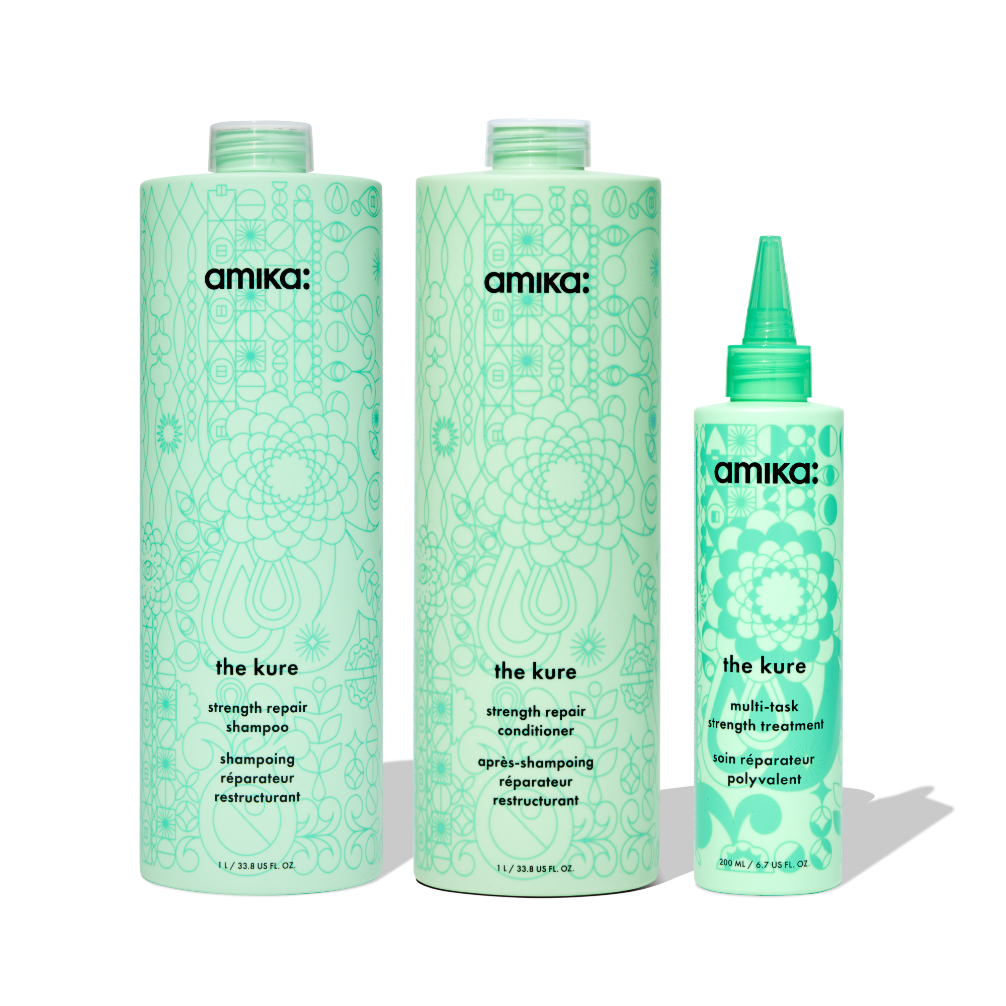 super-sized strength repair set the kure shampoo. conditioner + multi-task treatment